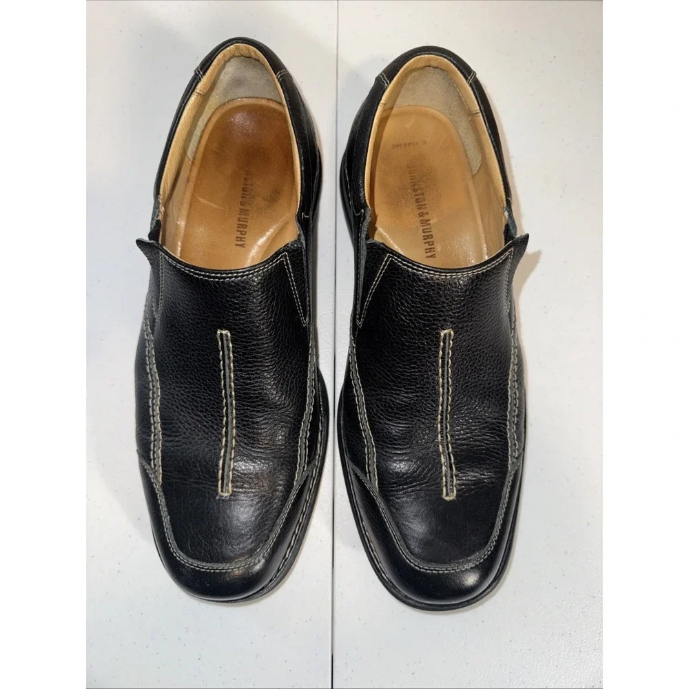 Johnston & Murphy Men's Shoes Size 9 1/2 Loafer Black Slip On Sheep Skin Leather
